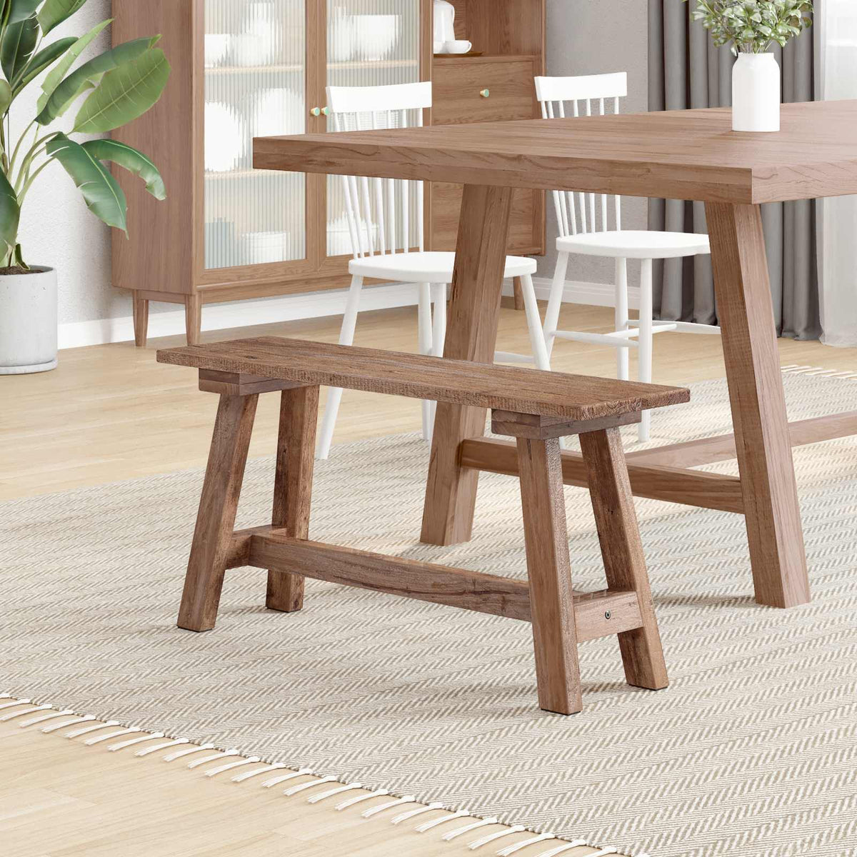 Bench Natural Solid Mahogany wood 92 cm 45.5 cm 23.5 cm