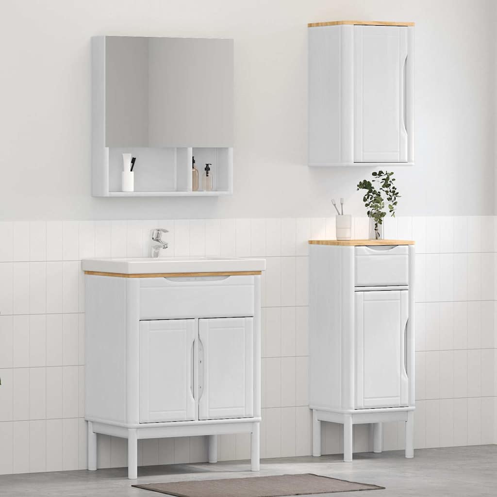 Bathroom Furniture Set FLORO 2 pcs White Solid Pine Wood 1 x sink cabinet +1 x bathroom cabinet +1 x wall cabinet