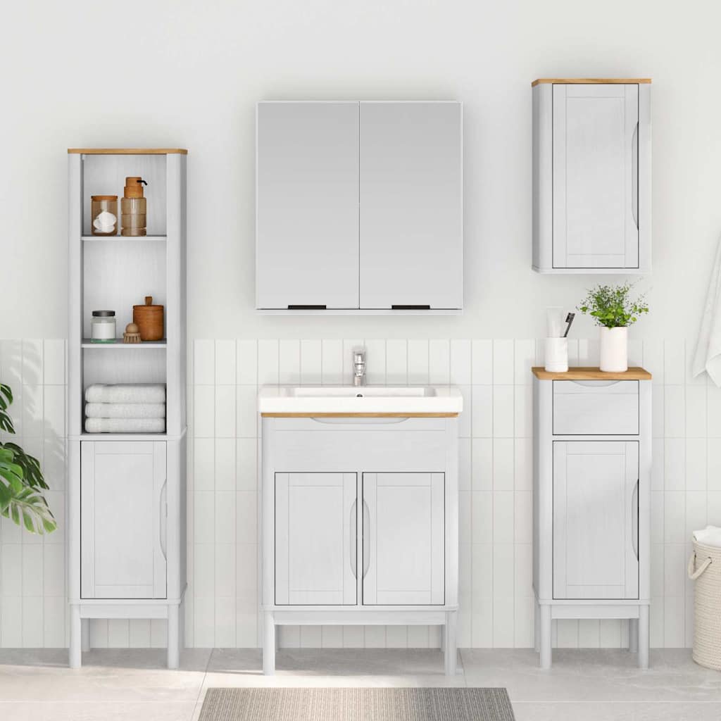 Bathroom Furniture Set FLORO 2 pcs White Solid Pine Wood 1 x sink cabinet +1 x tall cabinet +1 x bathroom cabinet +1 x wall cabinet
