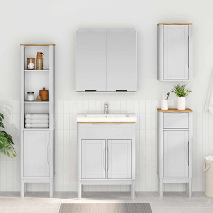 Bathroom Furniture Set FLORO 2 pcs White Solid Pine Wood 1 x sink cabinet +1 x tall cabinet +1 x bathroom cabinet +1 x wall cabinet