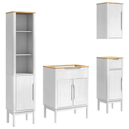 vidaXL Bathroom Furniture Set FLORO 4 pcs White Solid Pine Wood 2