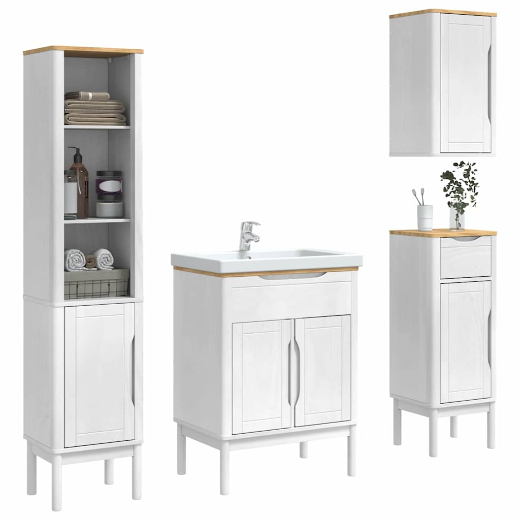 vidaXL Bathroom Furniture Set FLORO 4 pcs White Solid Pine Wood 3