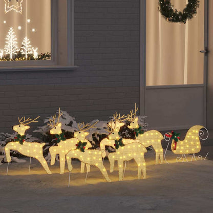 Christmas Reindeer with sleigh 60 LEDs Warm White Gold fabric 7