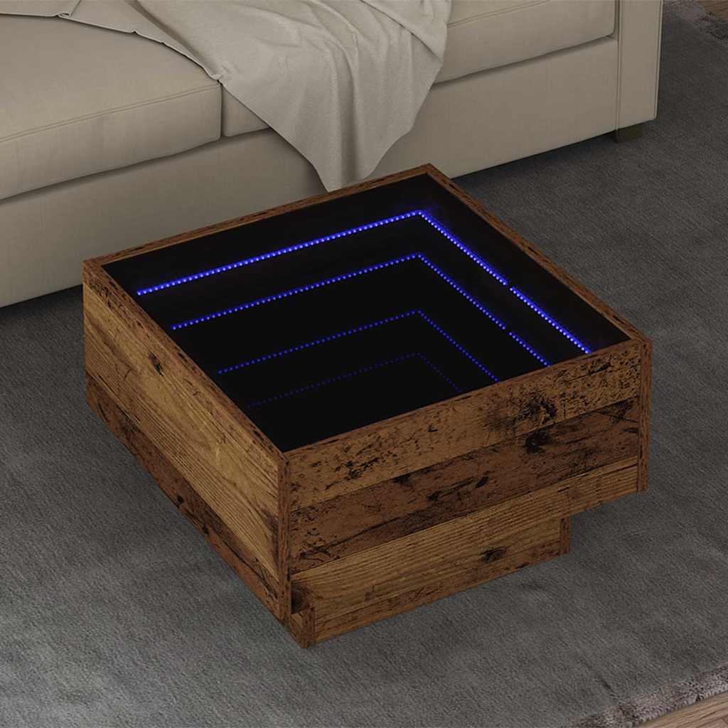 Coffee Table with LED Engineered Wood Depth 50 cm Old wood 50 cm