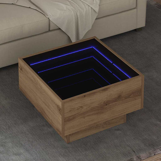 Coffee Table with LED Engineered Wood Depth 50 cm Artisan oak 50 cm
