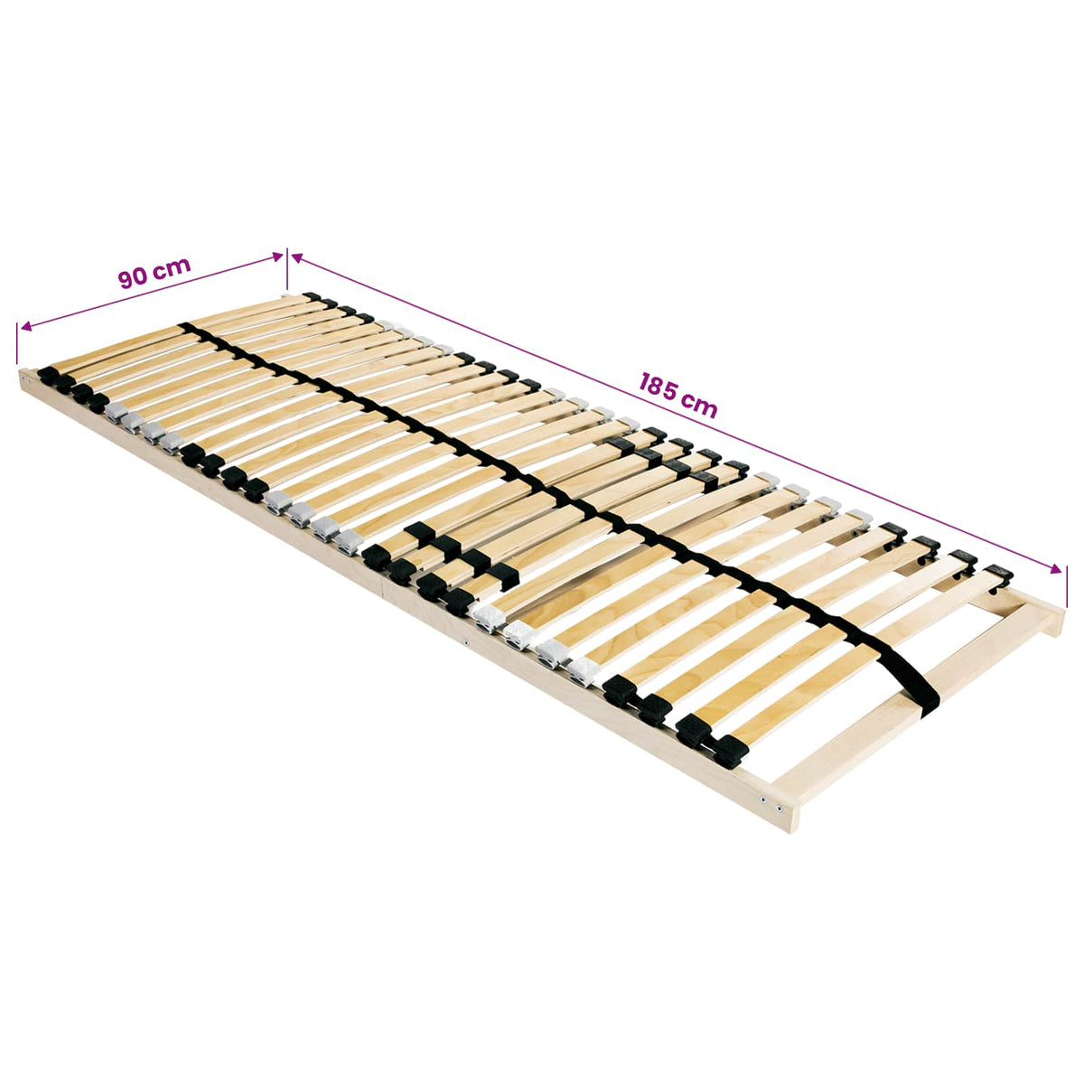 Slatted Bed Base Manual Brown Solid Beech Wood Length 190 cm 90 cm Fixed