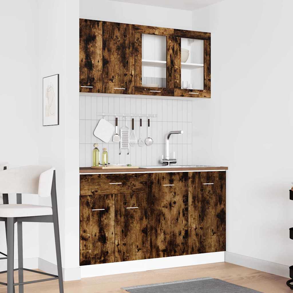 vidaXL Kitchen Unit LYON 4 pcs Smoked Oak Engineered Wood 1