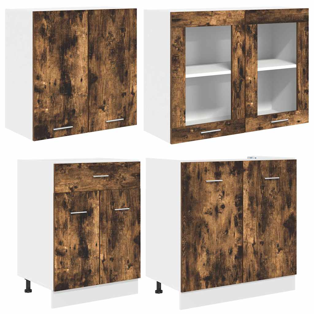 vidaXL Kitchen Unit LYON 4 pcs Smoked Oak Engineered Wood 4
