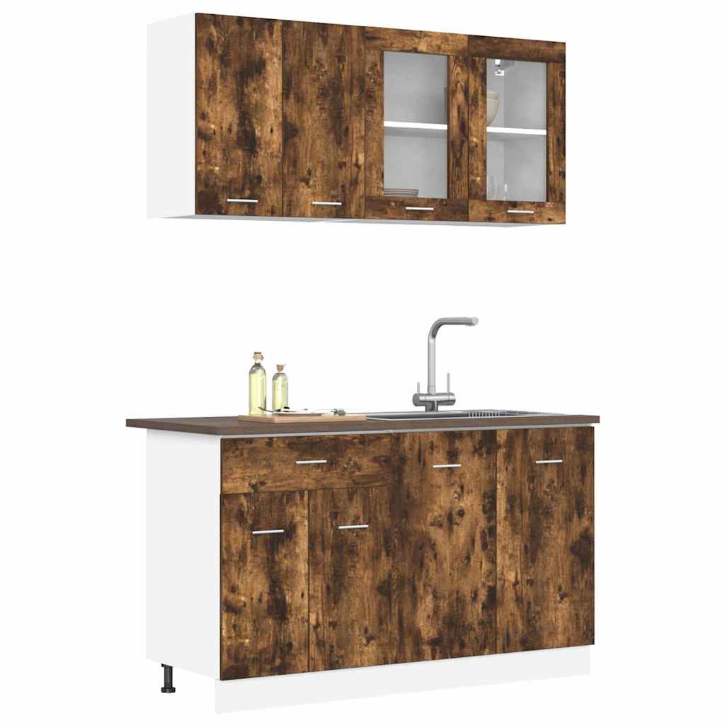 vidaXL Kitchen Unit LYON 4 pcs Smoked Oak Engineered Wood 3
