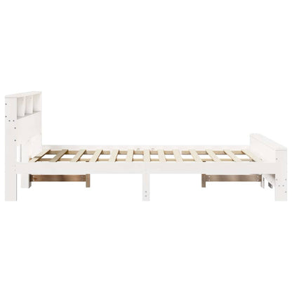 vidaXL Bed Frame with Shelf White 140 x 190 cm Solid Pine Wood 6