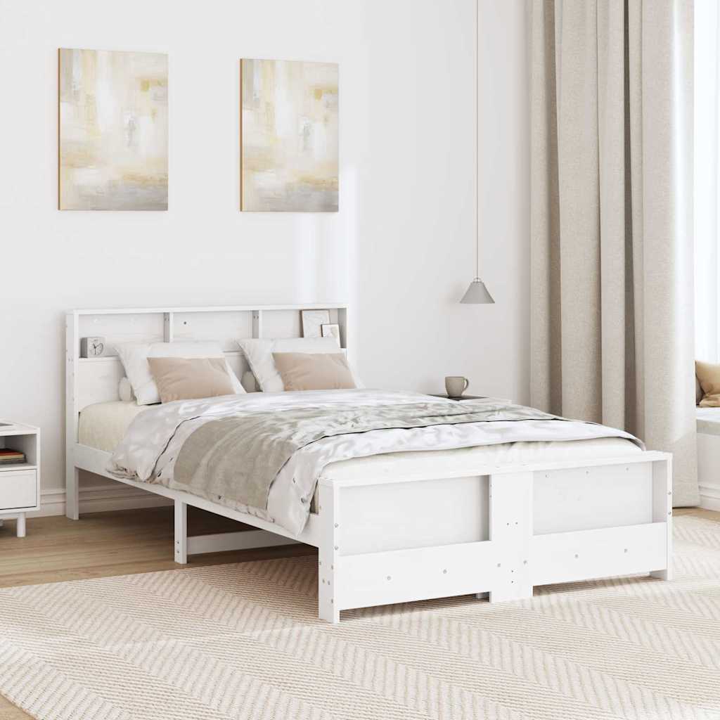 vidaXL Bed Frame with Shelf White 135 x 190 cm Solid Pine Wood 3