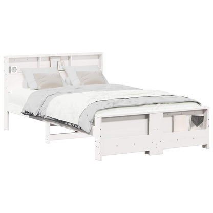 vidaXL Bed Frame with Shelf White 135 x 190 cm Solid Pine Wood 2