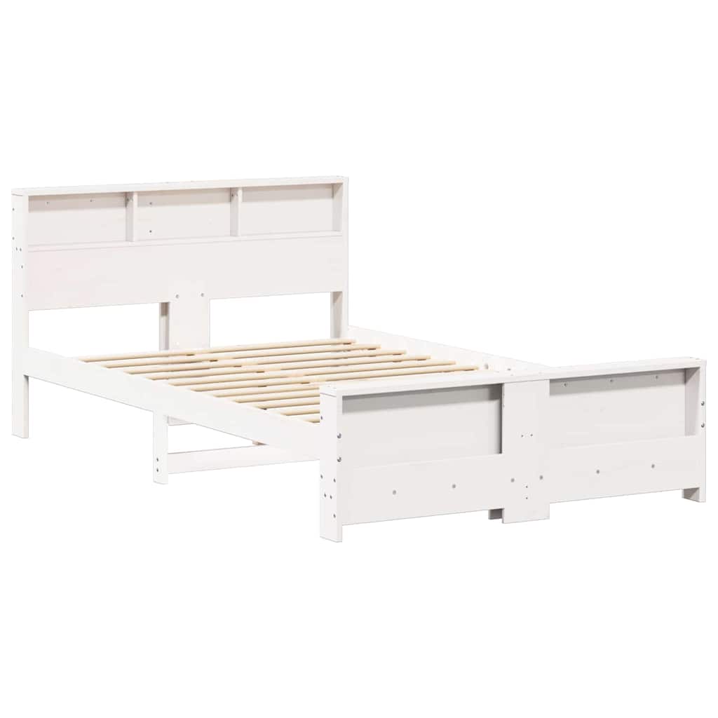 vidaXL Bed Frame with Shelf White 135 x 190 cm Solid Pine Wood 4
