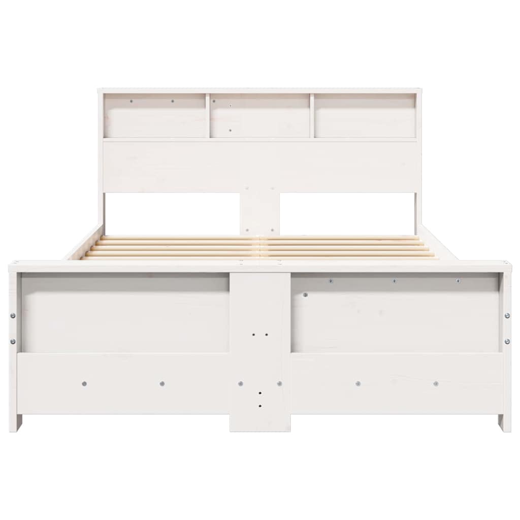 vidaXL Bed Frame with Shelf White 135 x 190 cm Solid Pine Wood 5