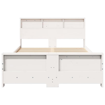 vidaXL Bed Frame with Shelf White 135 x 190 cm Solid Pine Wood 5
