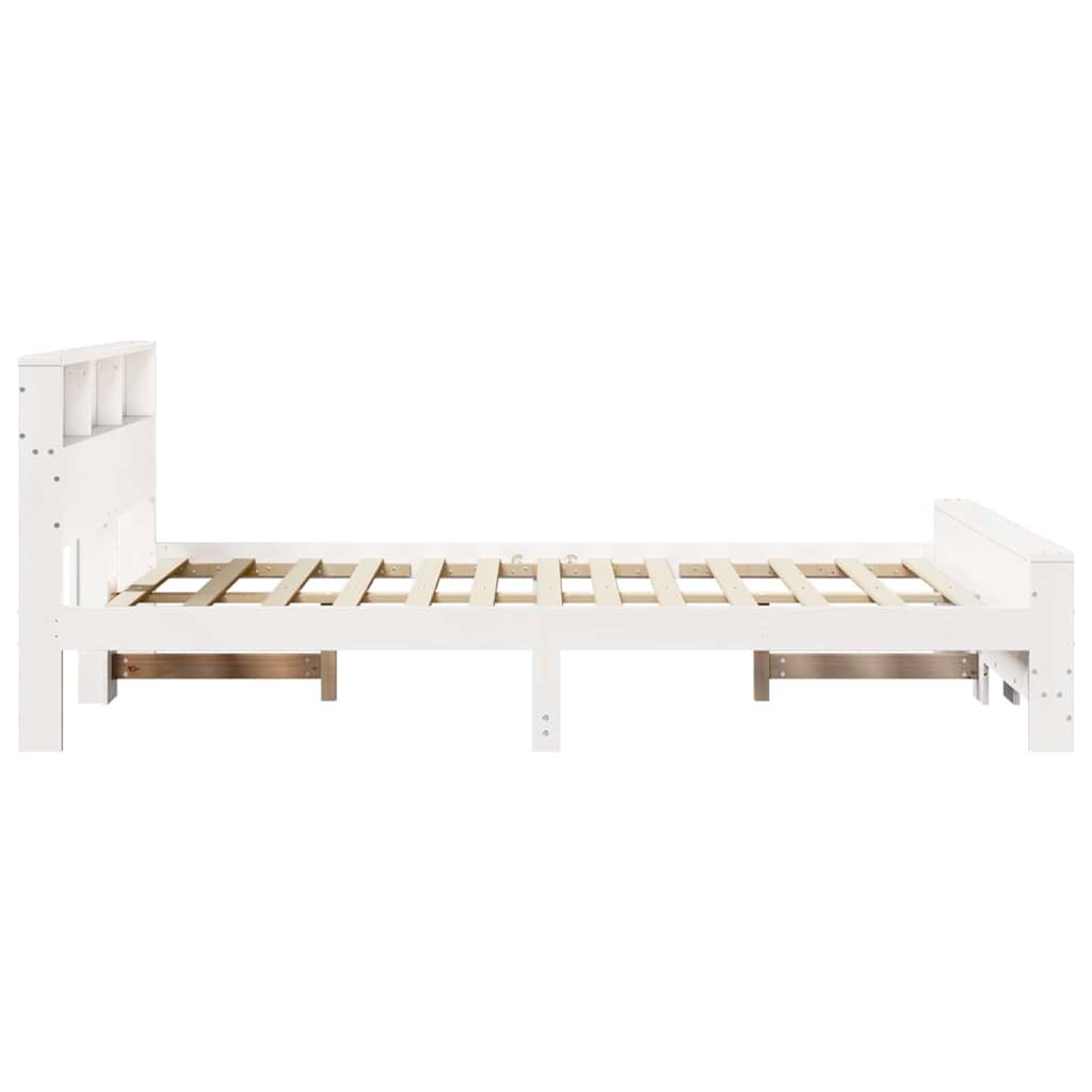 vidaXL Bed Frame with Shelf White 135 x 190 cm Solid Pine Wood 6