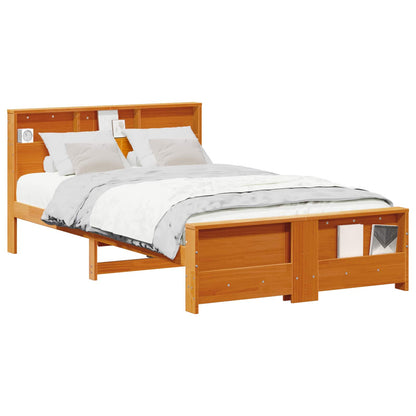 vidaXL Bed Frame with Shelf Wax Brown 135 x 190 cm Solid Pine Wood 2