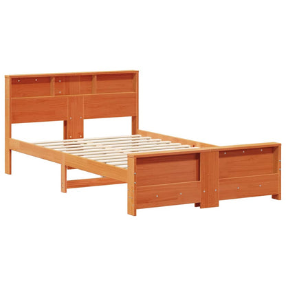 vidaXL Bed Frame with Shelf Wax Brown 135 x 190 cm Solid Pine Wood 4