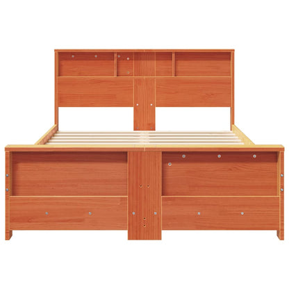 vidaXL Bed Frame with Shelf Wax Brown 135 x 190 cm Solid Pine Wood 5