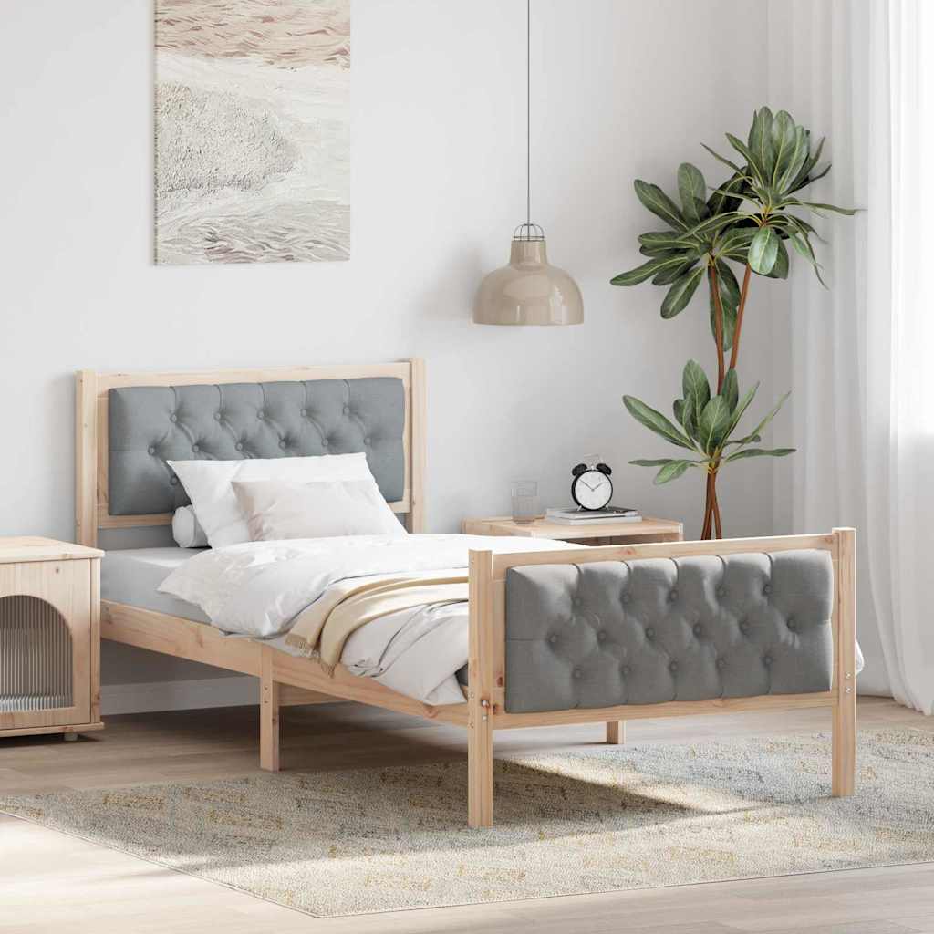 vidaXL Bed Frame Light Grey Solid Pine Wood