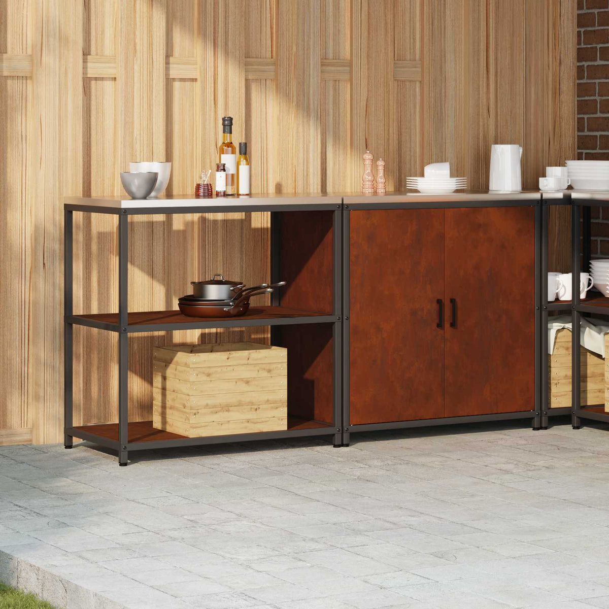 vidaXL Kitchen Storage Set HATTEM 2 pcs Rusty Steel 4