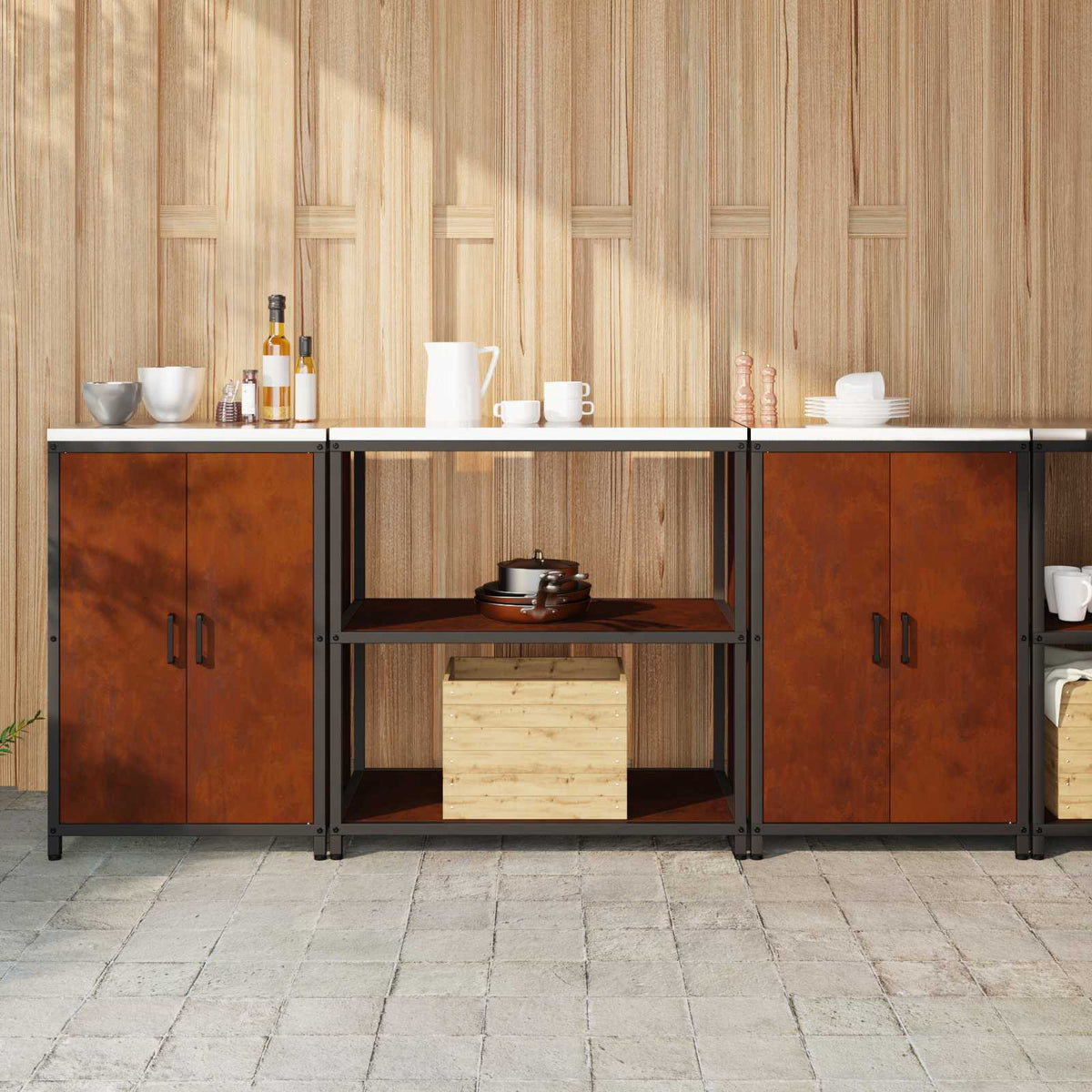 vidaXL Kitchen Storage Set HATTEM 3 pcs Rusty Steel 1