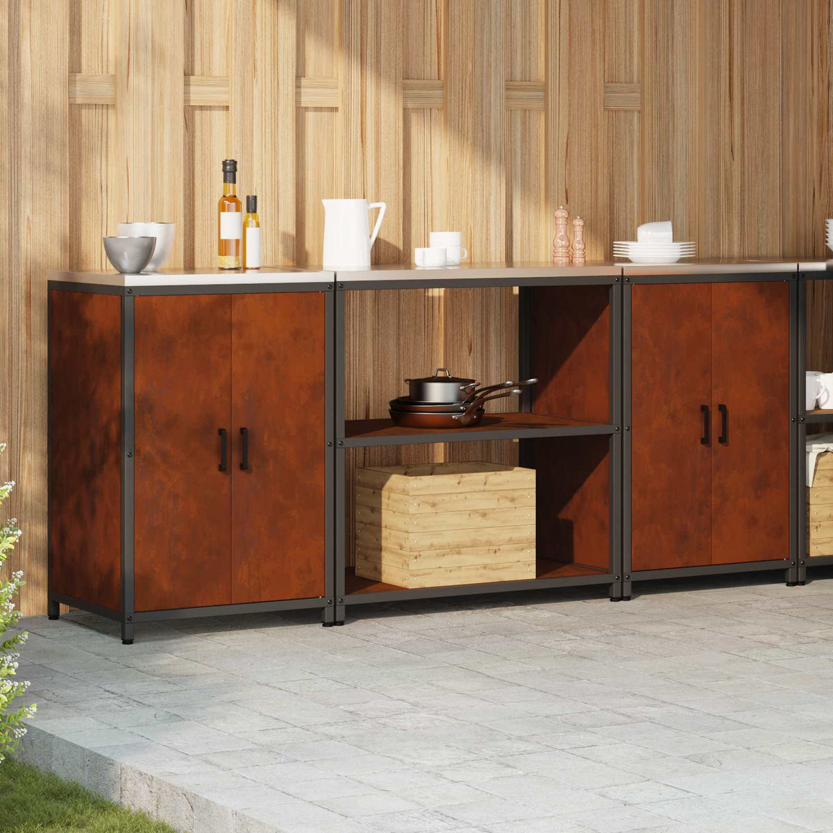vidaXL Kitchen Storage Set HATTEM 3 pcs Rusty Steel 4
