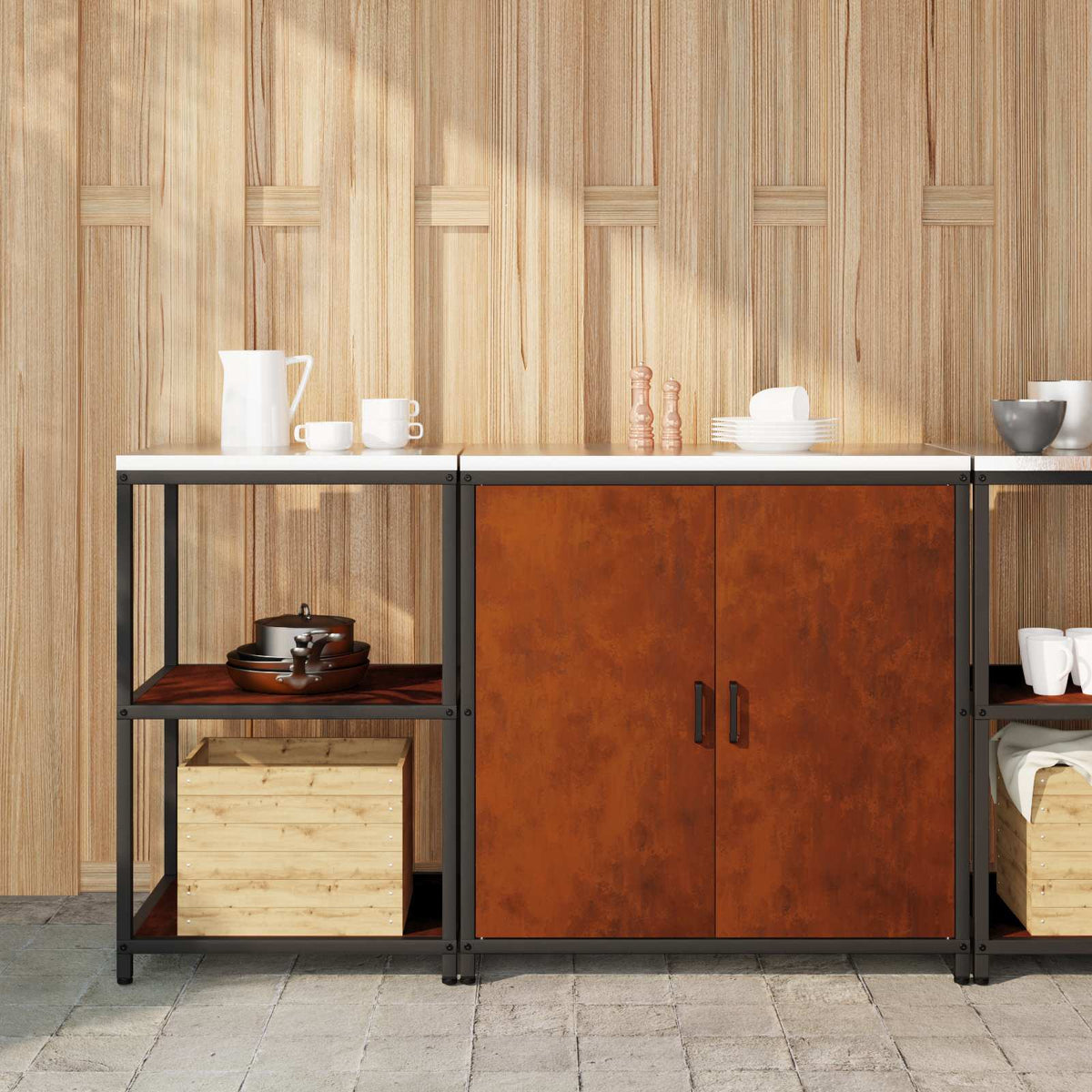 vidaXL Kitchen Storage Set HATTEM 2 pcs Rusty Steel 1