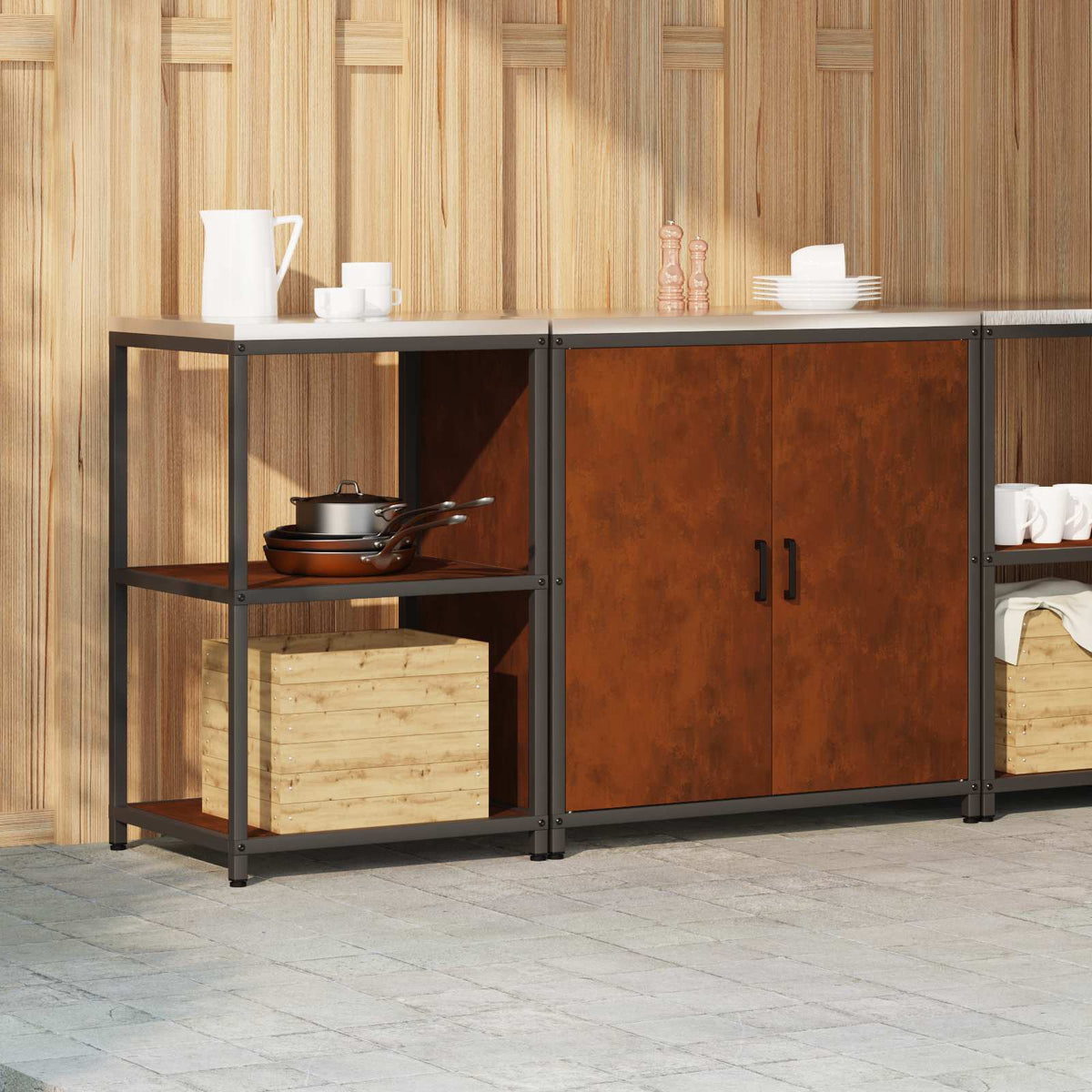 vidaXL Kitchen Storage Set HATTEM 2 pcs Rusty Steel 4