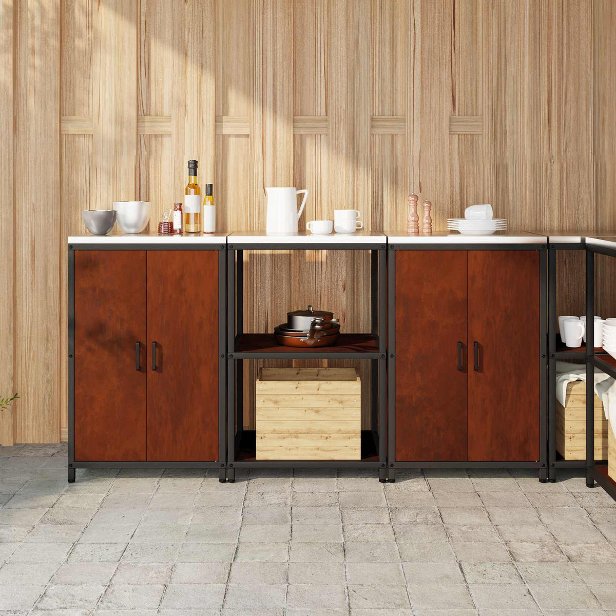 vidaXL Kitchen Storage Set HATTEM 3 pcs Rusty Steel 1