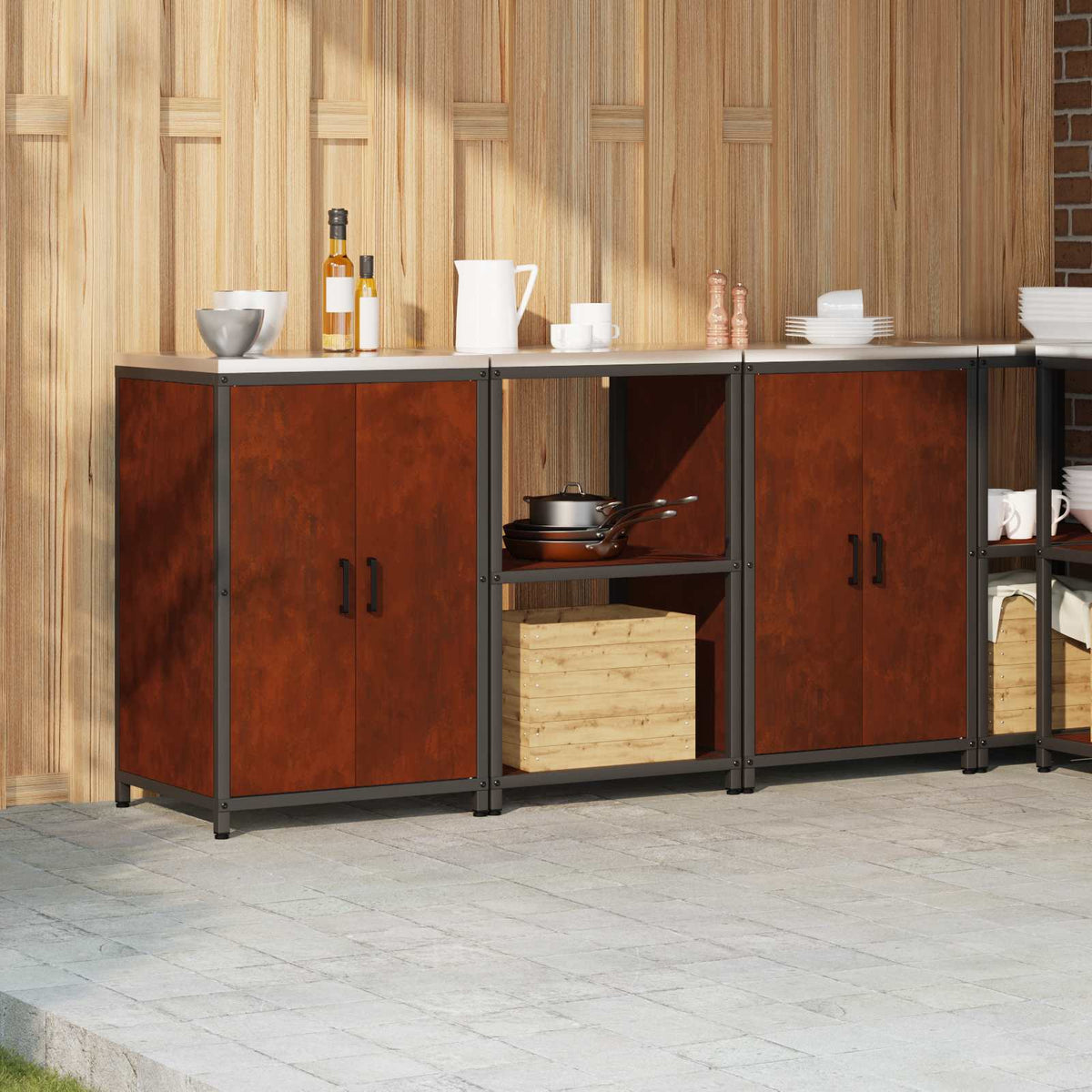 vidaXL Kitchen Storage Set HATTEM 3 pcs Rusty Steel 4