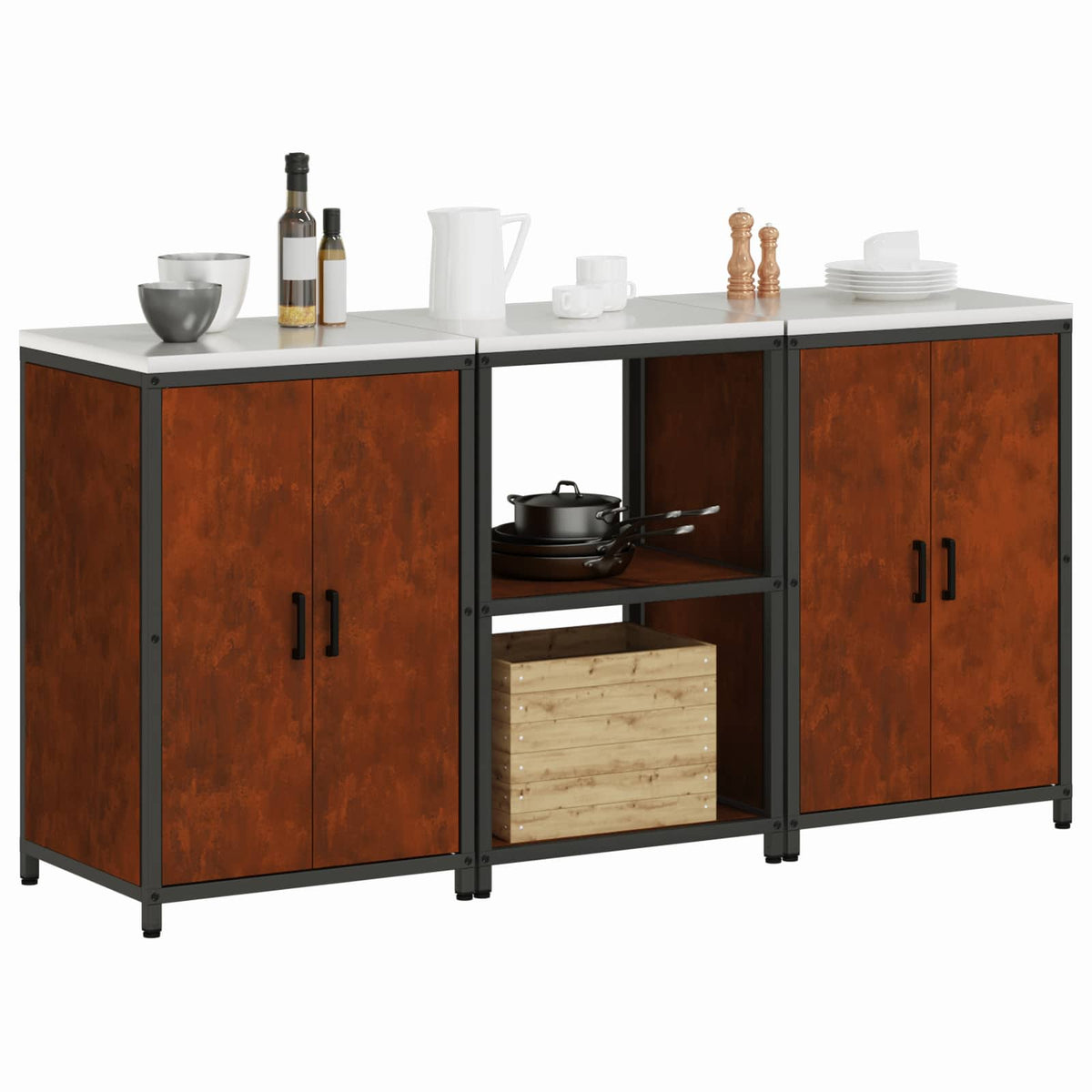 vidaXL Kitchen Storage Set HATTEM 3 pcs Rusty Steel 3