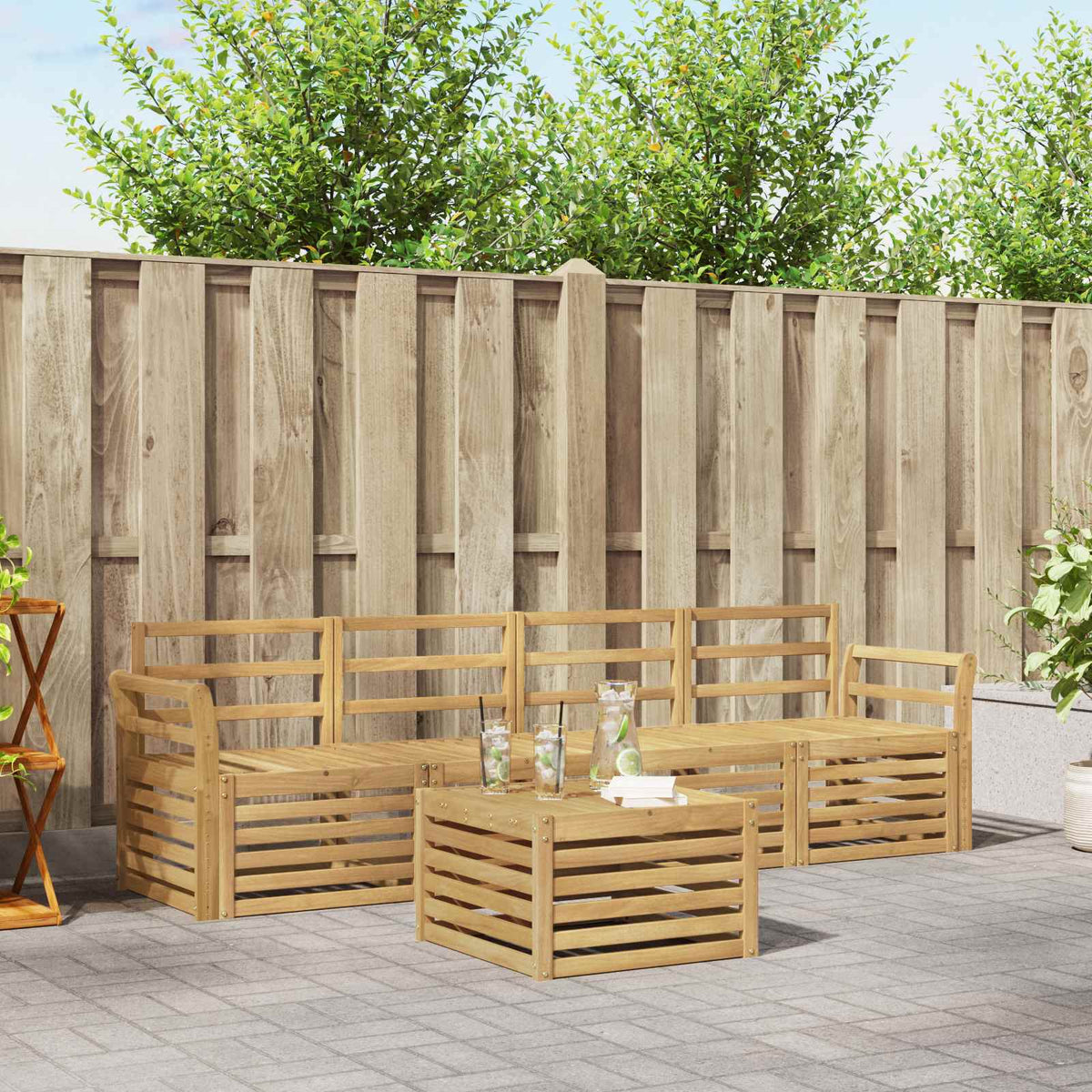 vidaXL Outdoor Sofa Set 5 pcs White Solid Acacia Wood 1