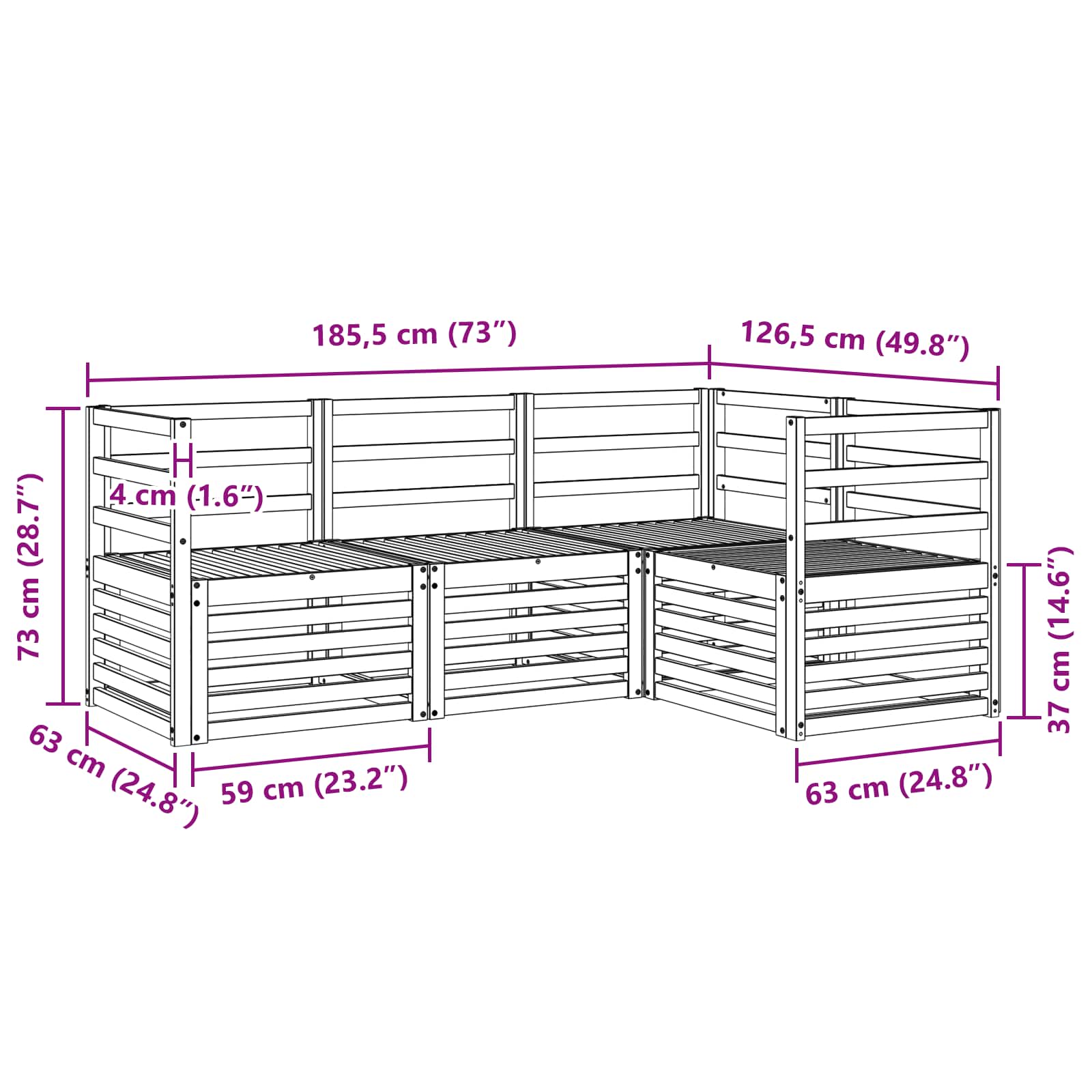 vidaXL Outdoor Sofa Set 4 pcs White Solid Acacia Wood 6