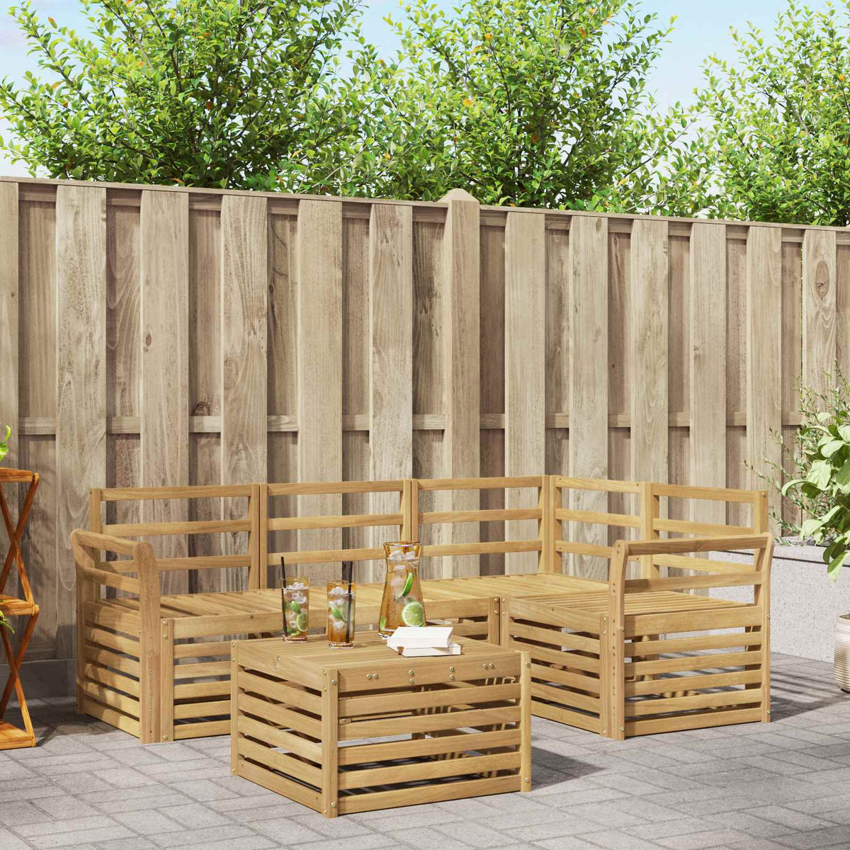 vidaXL Outdoor Sofa Set 5 pcs White Solid Acacia Wood 1