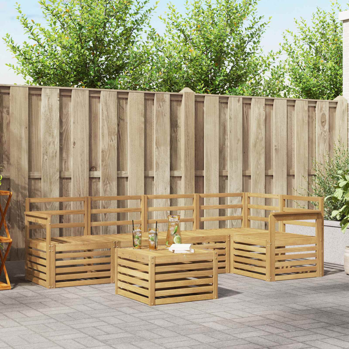 Outdoor Sofa Set 6 pcs 5-Seaters Solid Acacia Wood White Open frame