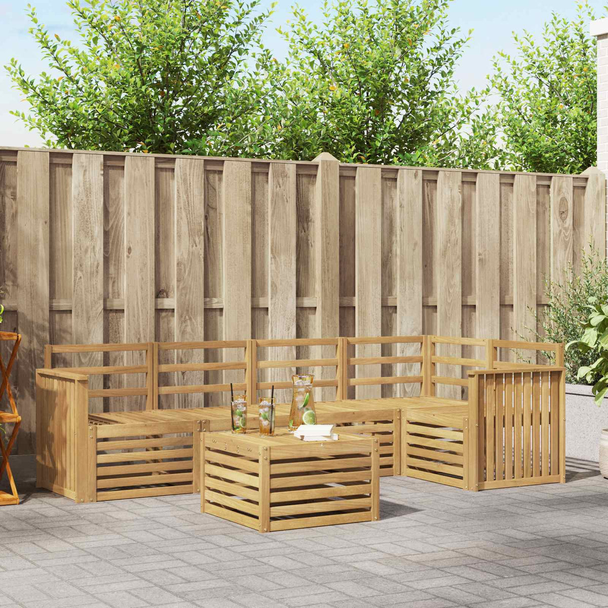 vidaXL Outdoor Sofa Set 6 pcs 5-Seaters Solid Acacia Wood White