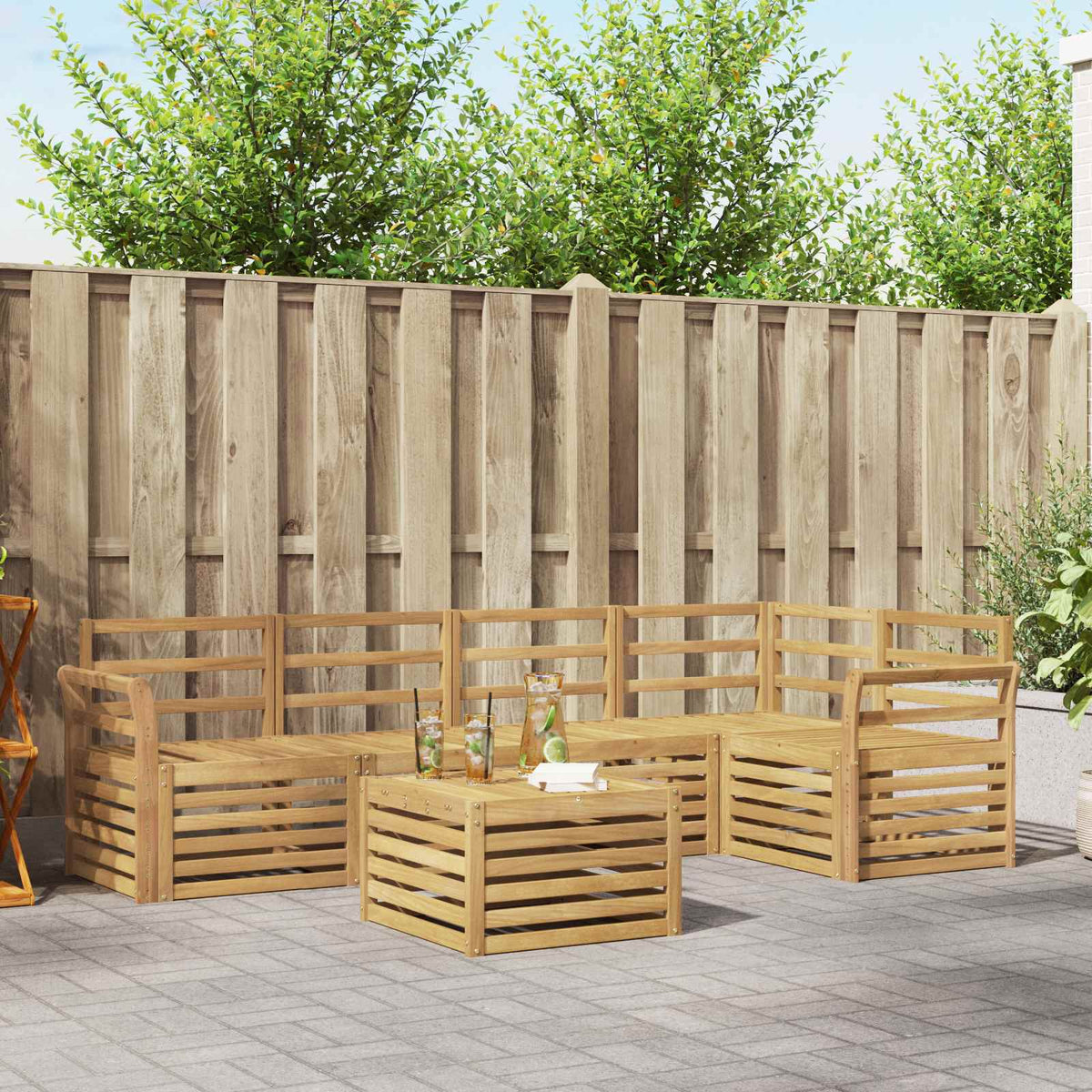 vidaXL Outdoor Sofa Set 6 pcs 5-Seaters Solid Acacia Wood White