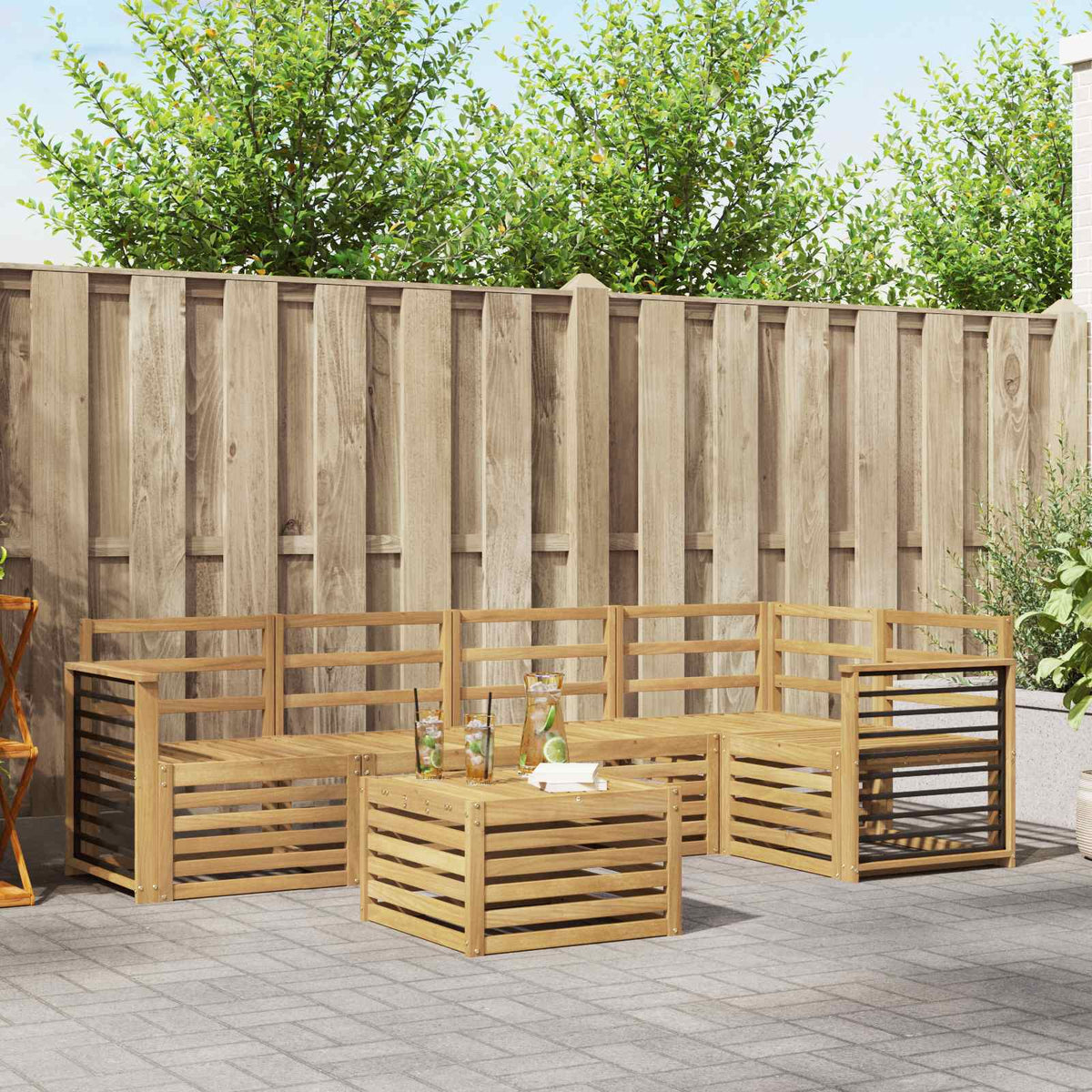 vidaXL Outdoor Sofa Set 6 pcs 5-Seaters Solid Acacia Wood White
