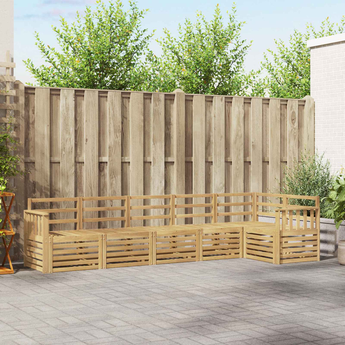 Outdoor Sofa Set 6 pcs 6-Seaters Solid Acacia Wood White Vertical slats