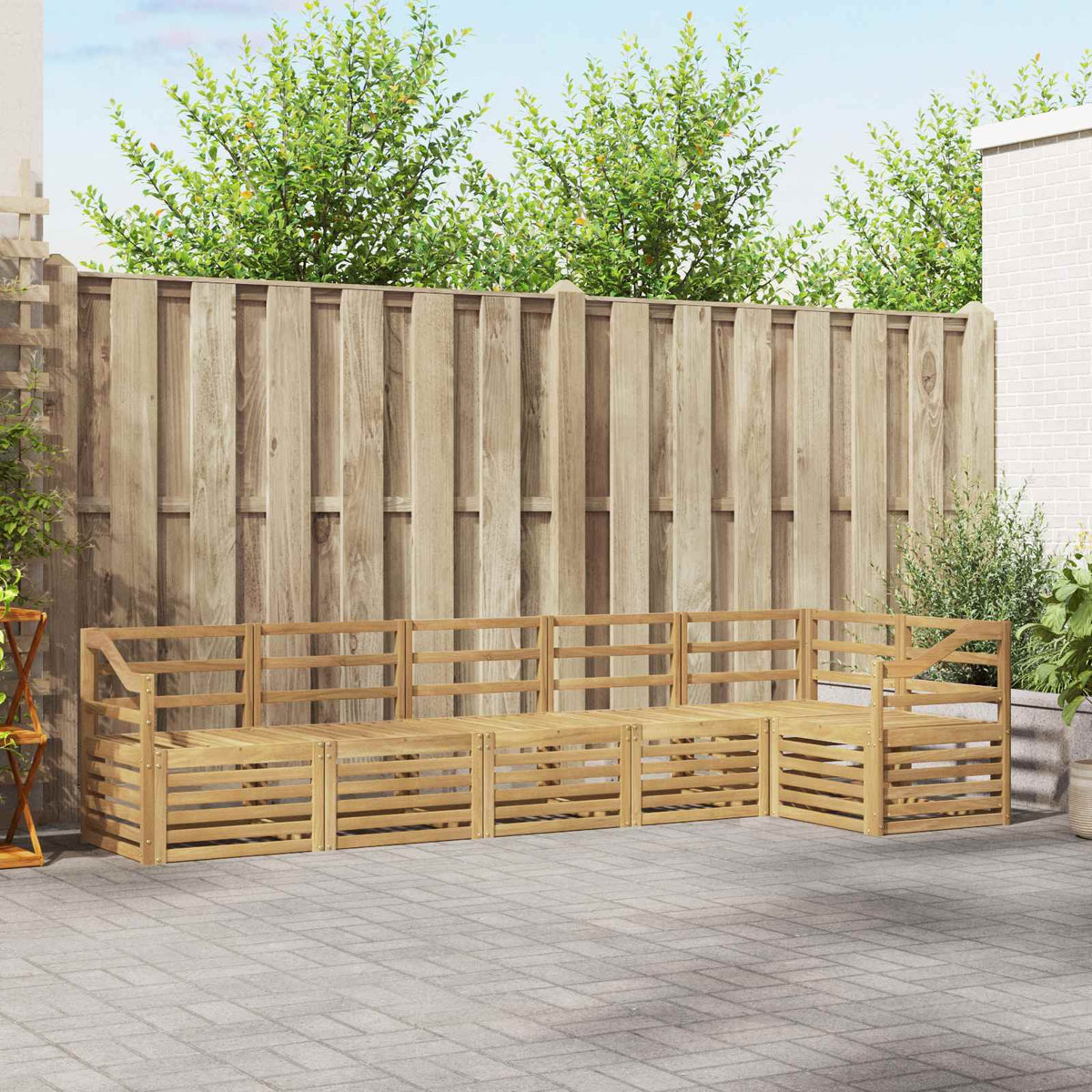 Outdoor Sofa Set 6 pcs 6-Seaters Solid Acacia Wood White Sloped