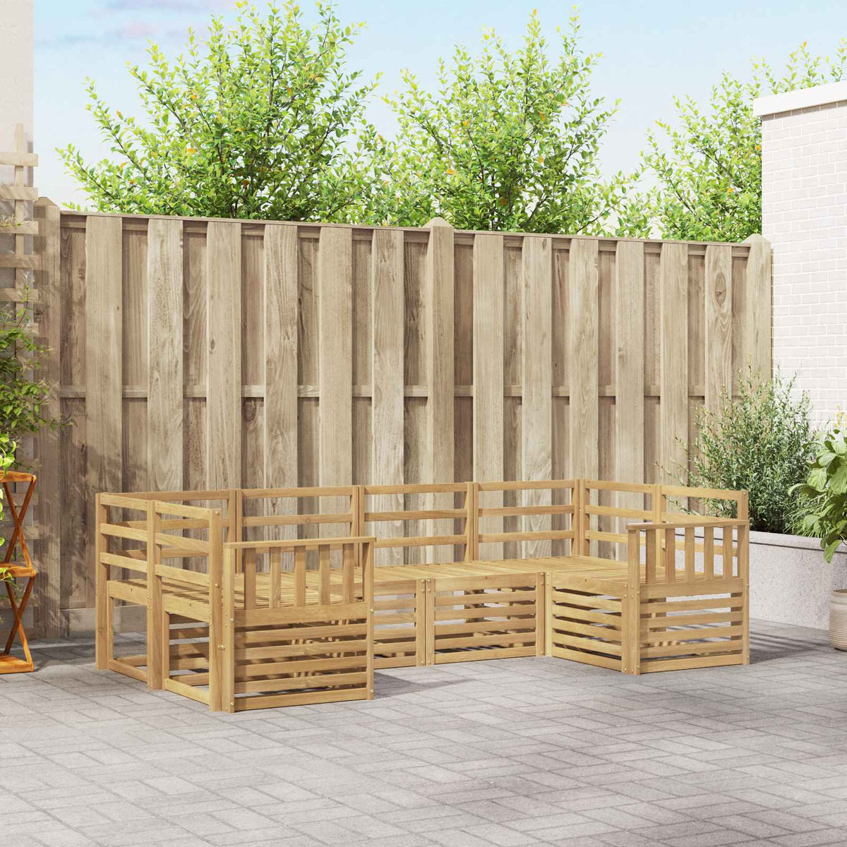Outdoor Sofa Set 6 pcs 6-Seaters Solid Acacia Wood White Vertical slats
