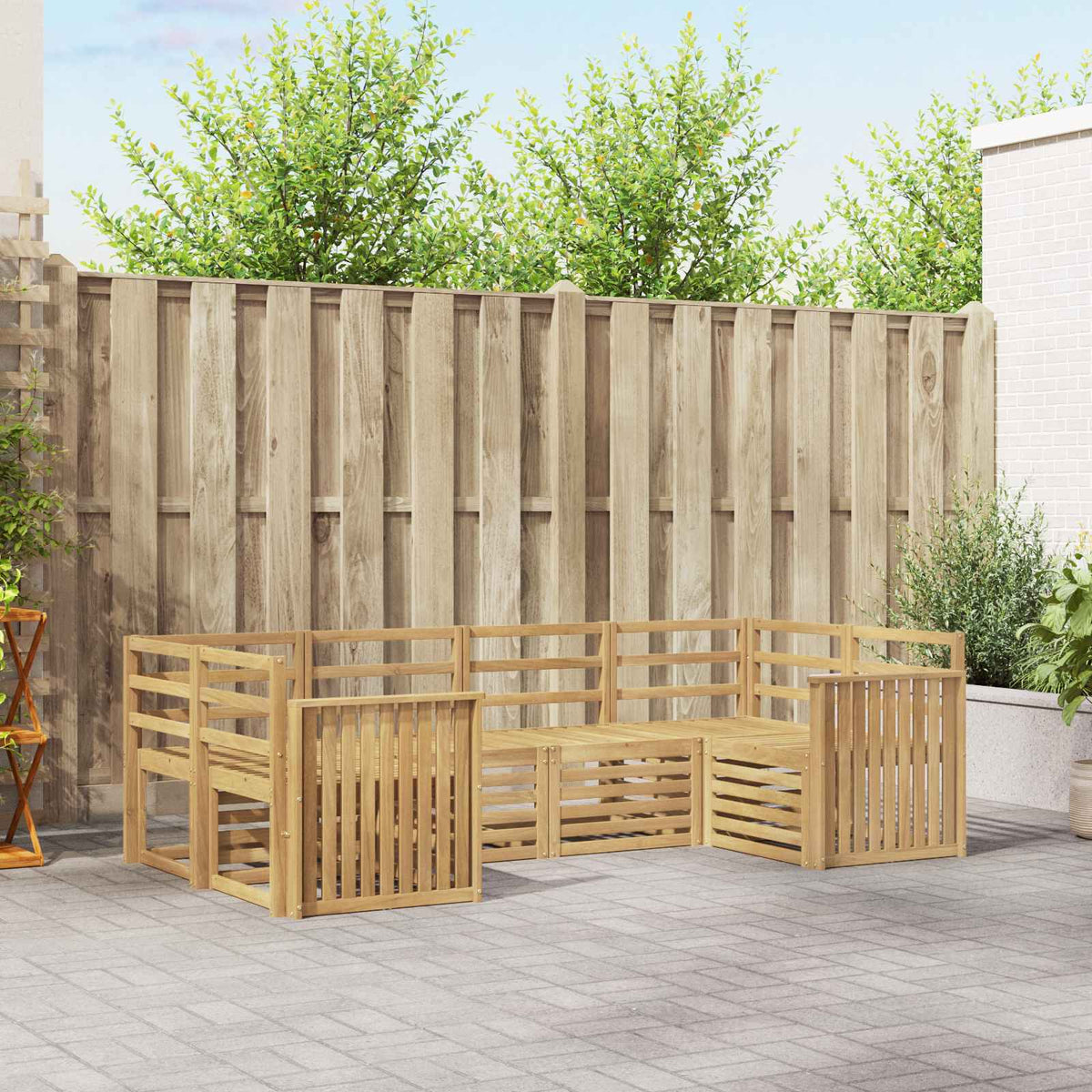 Outdoor Sofa Set 6 pcs 6-Seaters Solid Acacia Wood White Track