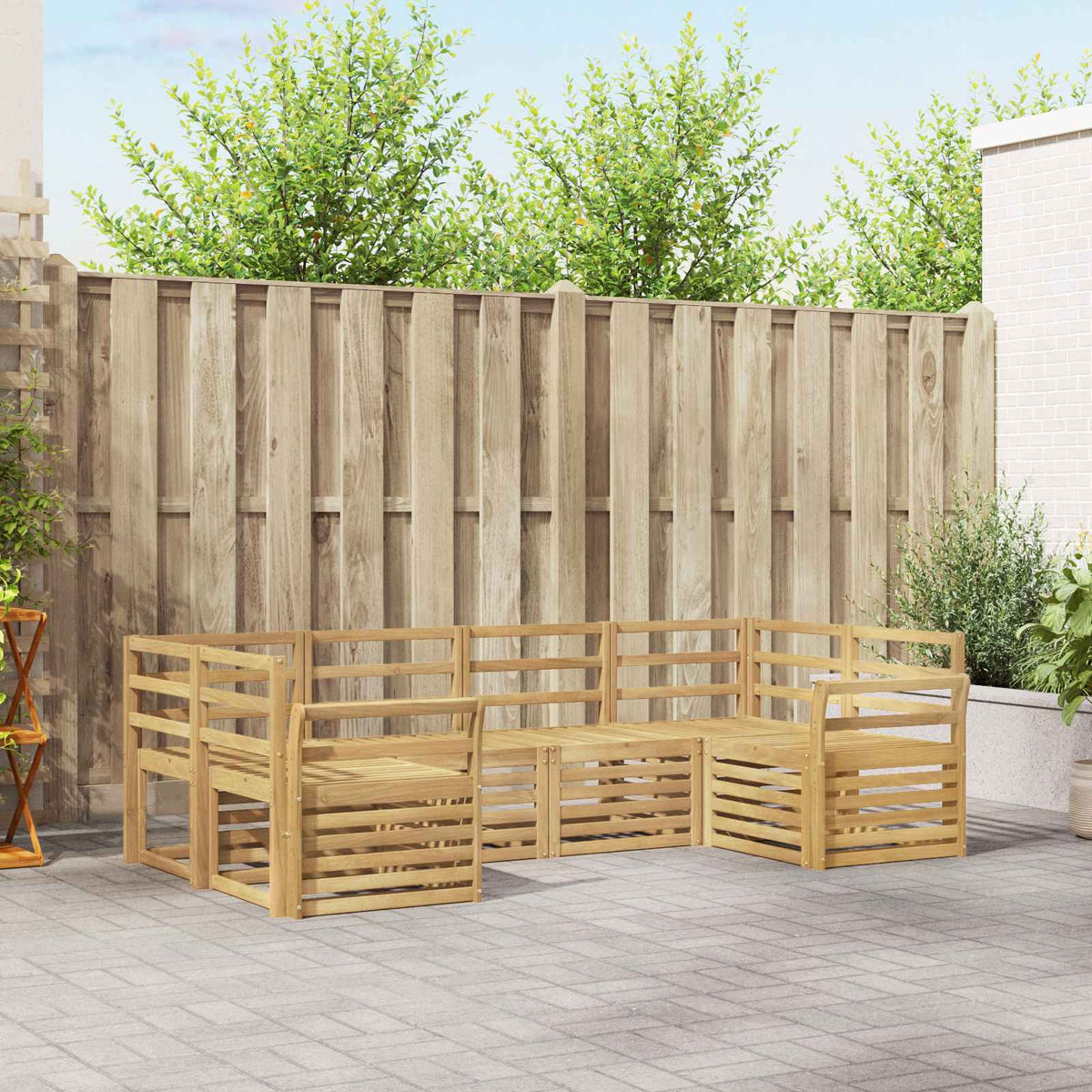 Outdoor Sofa Set 6 pcs 6-Seaters Solid Acacia Wood White Curved