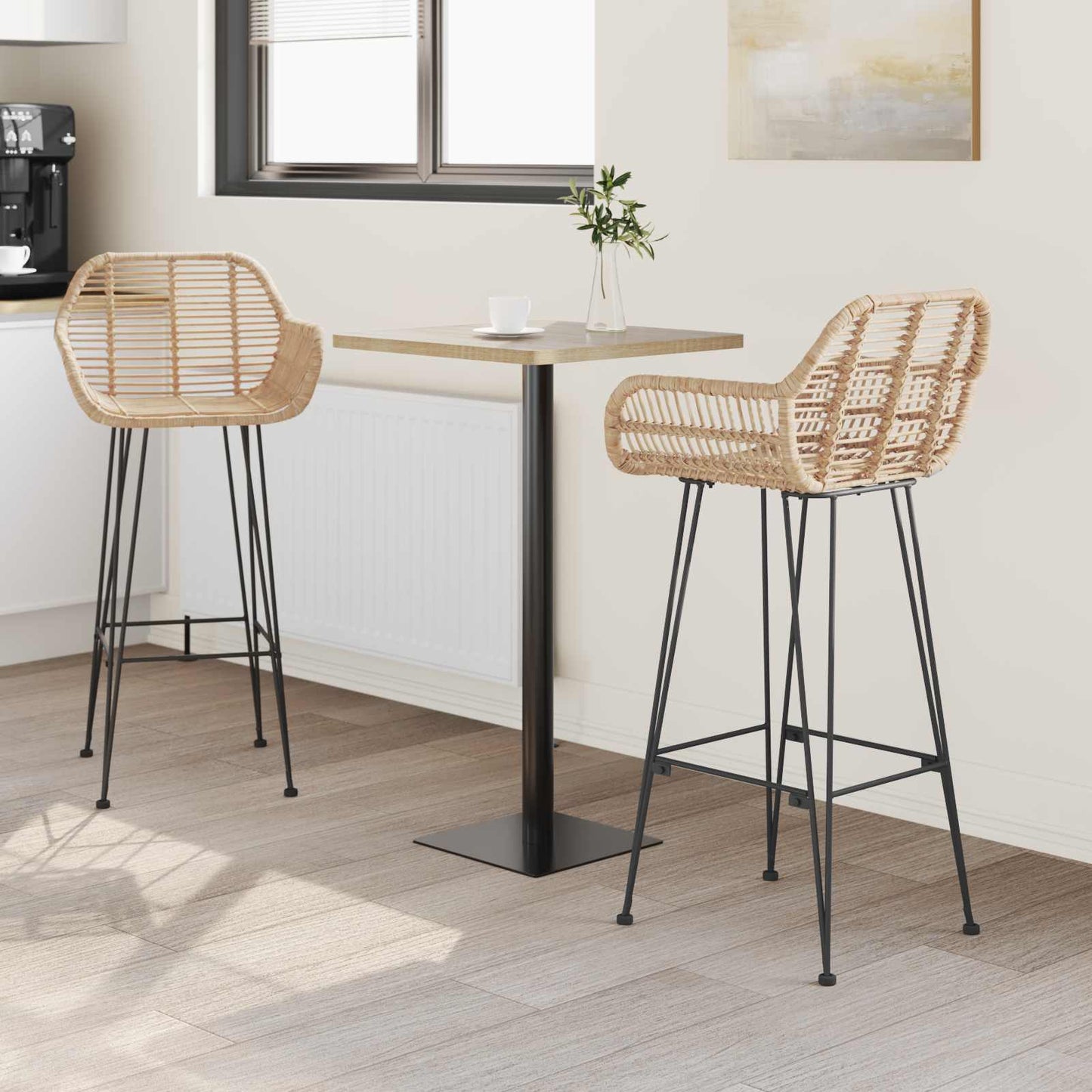 vidaXL Bar Chair 2 pcs Natural 55 x 52 x 105 cm Rattan and Iron 3