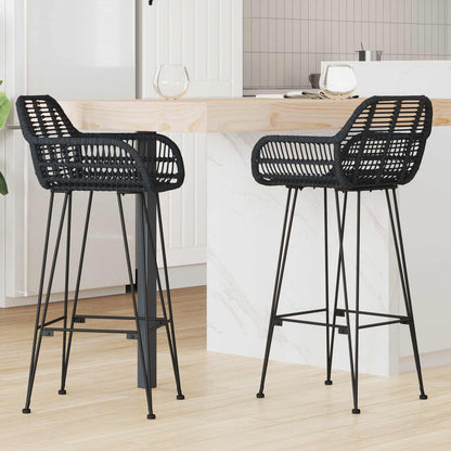 vidaXL Bar Chair 2 pcs Black 55 x 52 x 105 cm Rattan and Iron 1