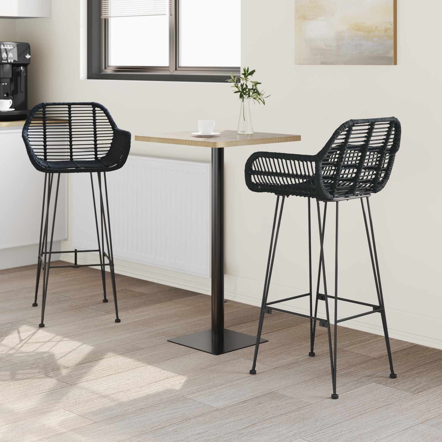 vidaXL Bar Chair 2 pcs Black 55 x 52 x 105 cm Rattan and Iron 3