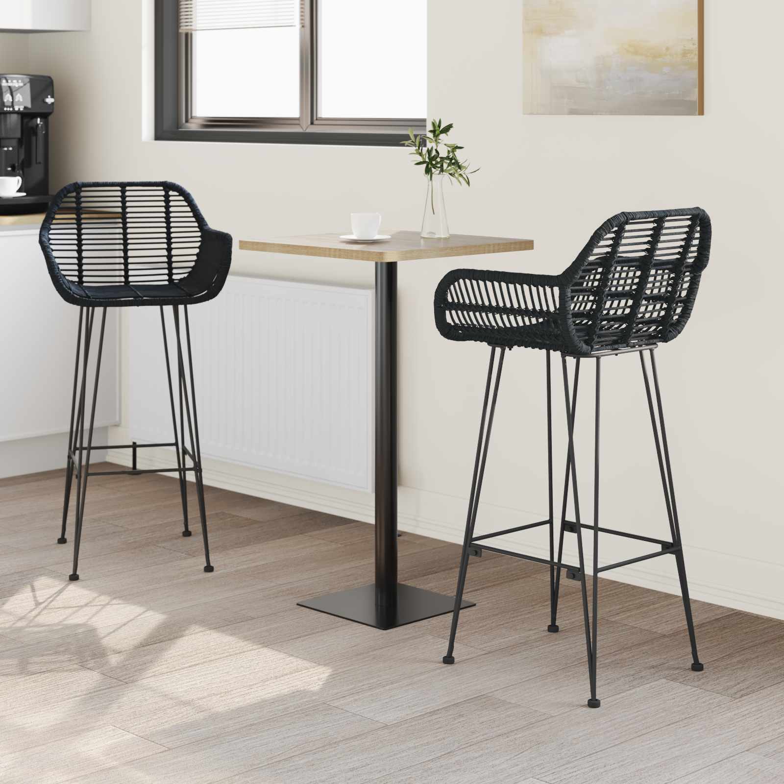 vidaXL Bar Chair 2 pcs Black 55 x 52 x 105 cm Rattan and Iron 3