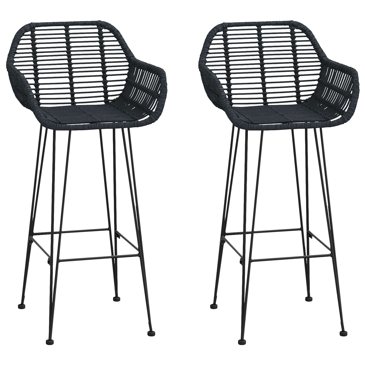 vidaXL Bar Chair 2 pcs Black 55 x 52 x 105 cm Rattan and Iron 2