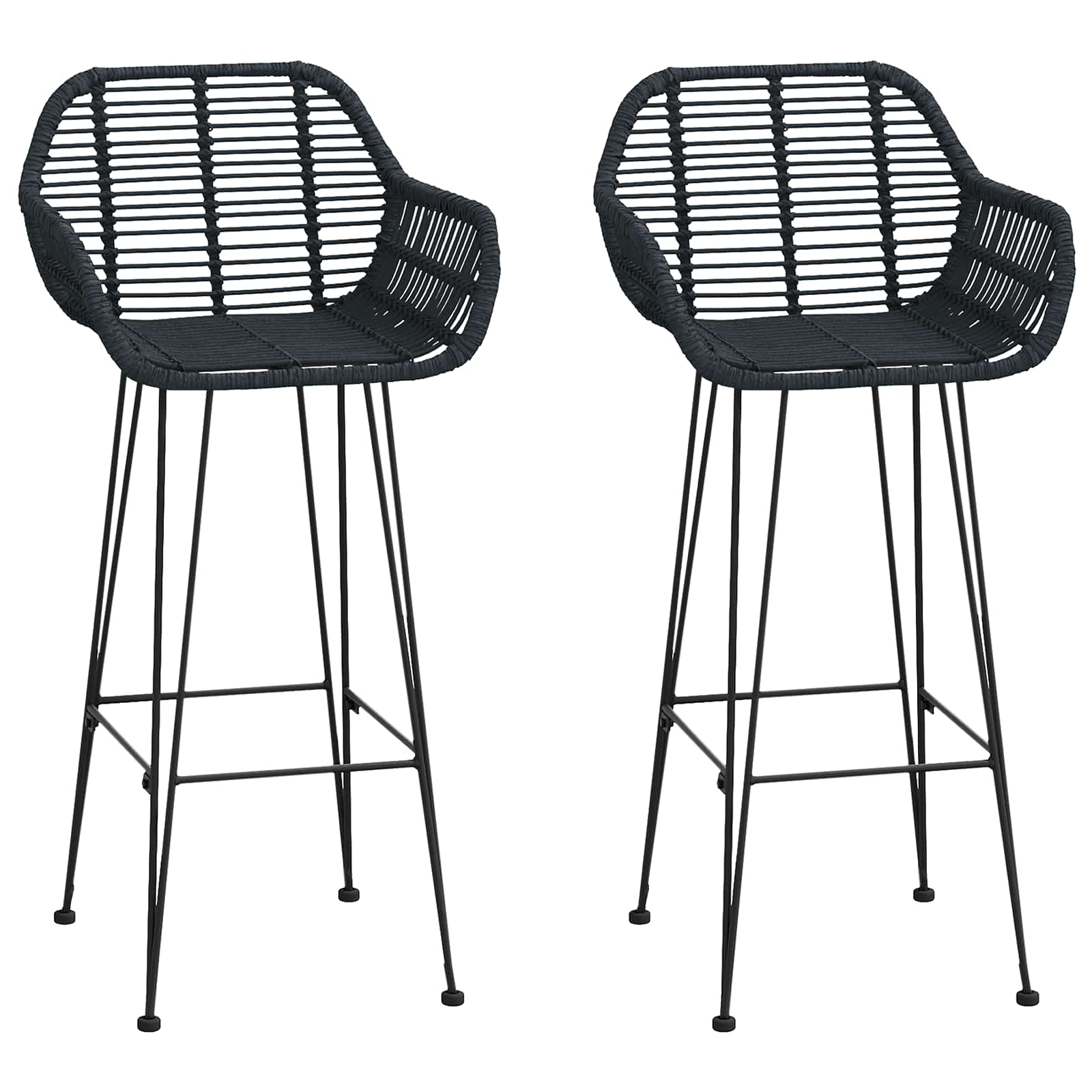 vidaXL Bar Chair 2 pcs Black 55 x 52 x 105 cm Rattan and Iron 2